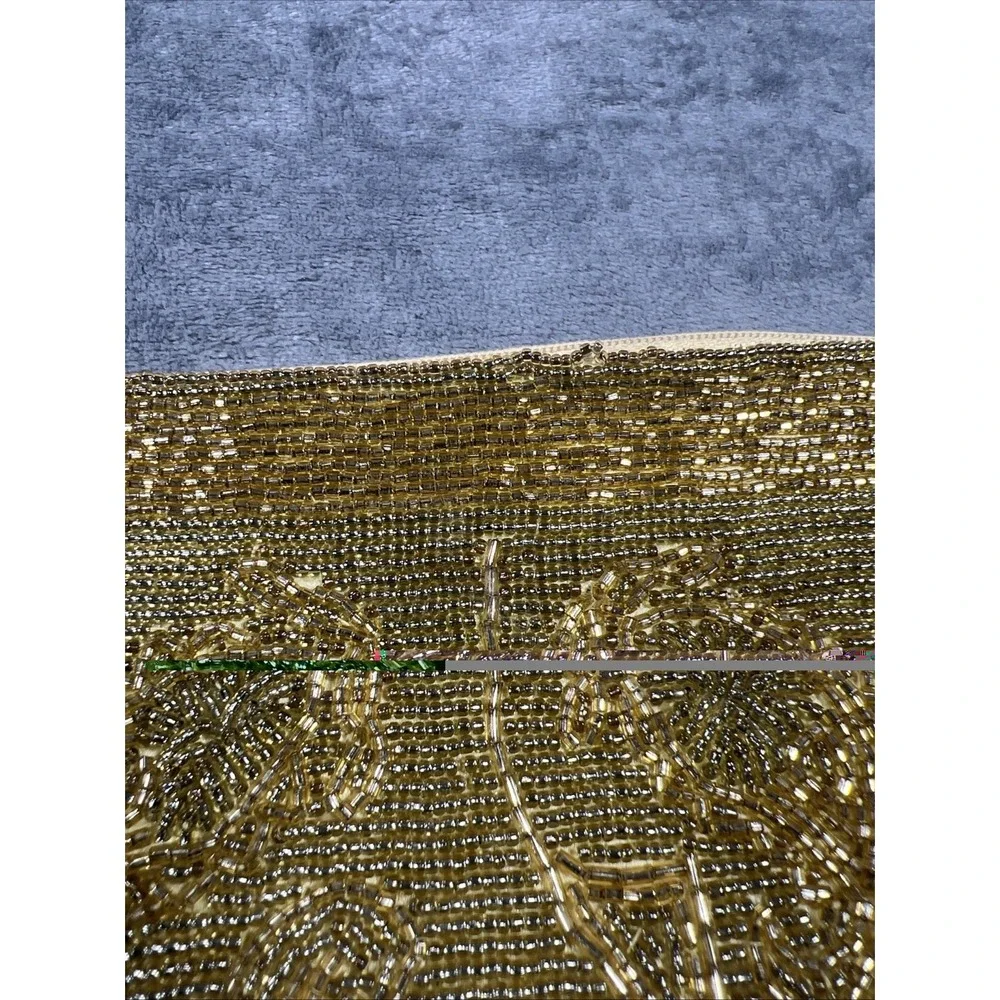 Vintage Handbag Sequence Gold Zip Purse Makeup 80s Retro Floral Seed‎ Bead Glam